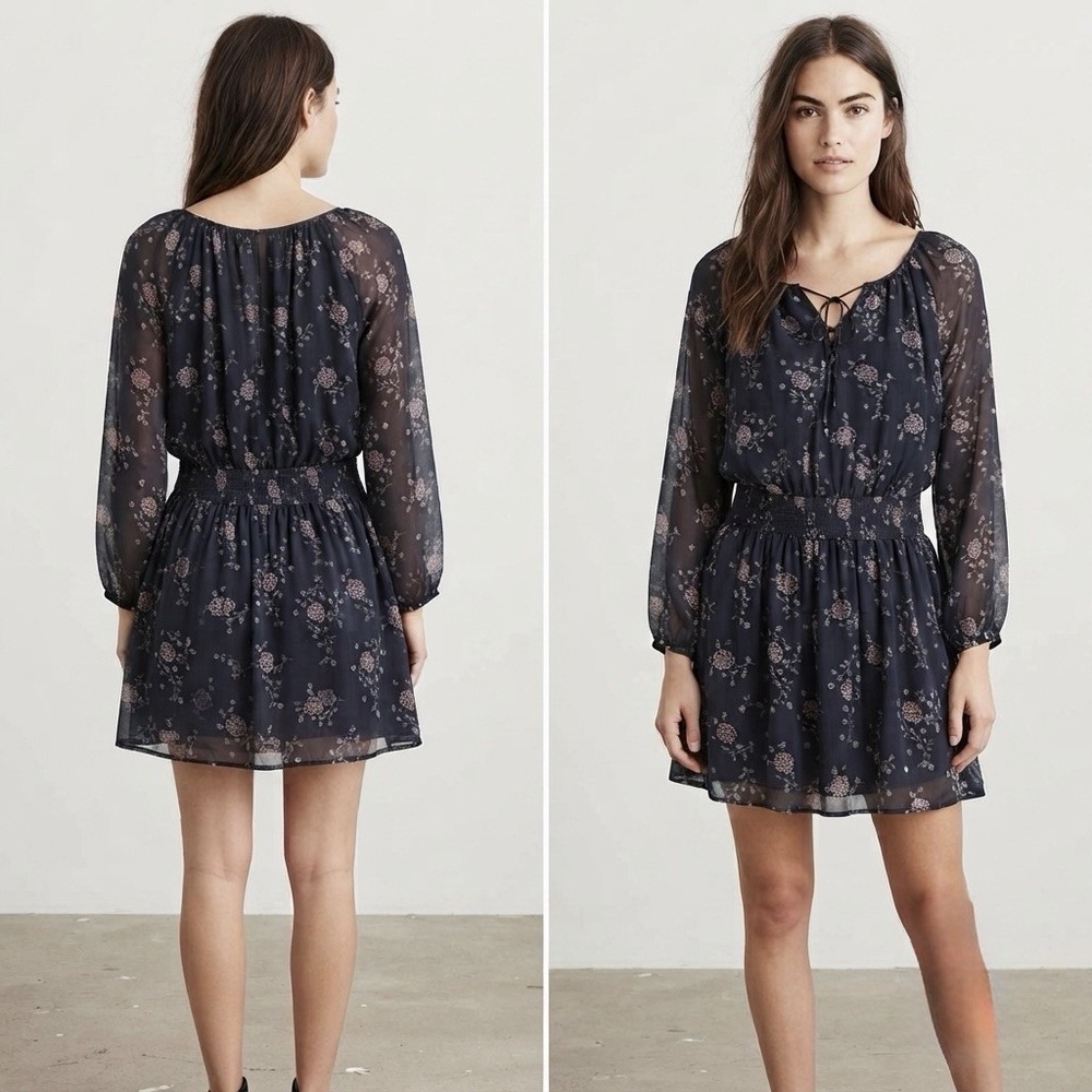 Abercrombie and Fitch Size-XL  Mini Dress Floral Stretch Waist Dark‎ Blue